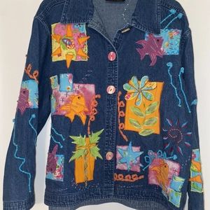 Life Style Womens Jean Jacket with tropical theme